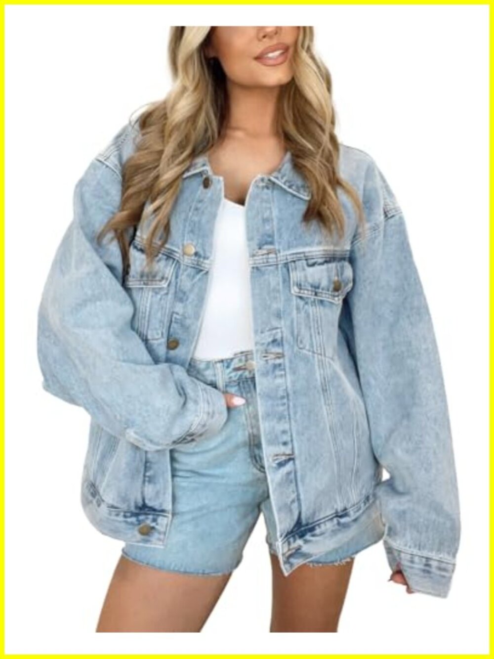 Oversized Denim Jacket Long Blue Trucker Shacket Women's Button Down Fall Coats